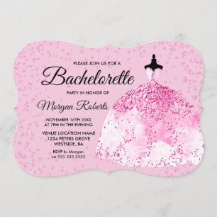 Bachelorette Party Pink Glitter Dress Invitation