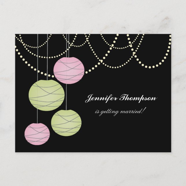 Bachelorette Party Pink Green Lanterns Invite Card (Front)