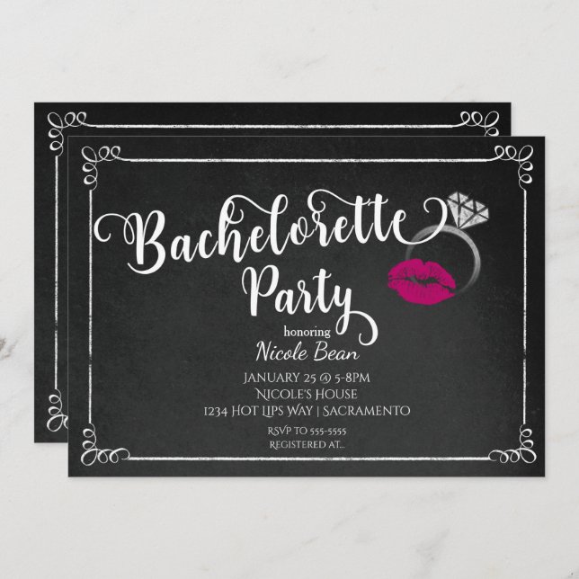 Bachelorette Party Pink Lips Engagement Invitation (Front/Back)