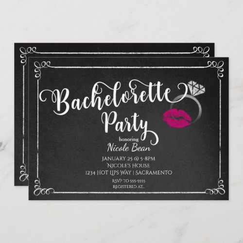 Bachelorette Party Pink Lips Engagement Invitation