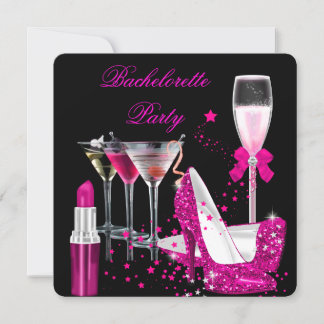 Bachelorette Party Pink Lipstick Champagne Heels Invitation