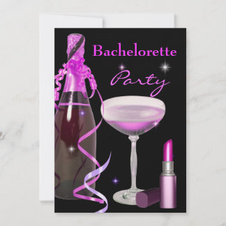 Bachelorette Party Pink Lipstick Champagne Invitation