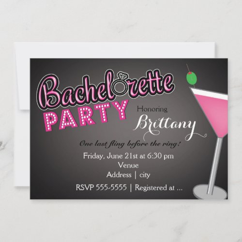 Bachelorette Party Pink Martini Fun Invitation