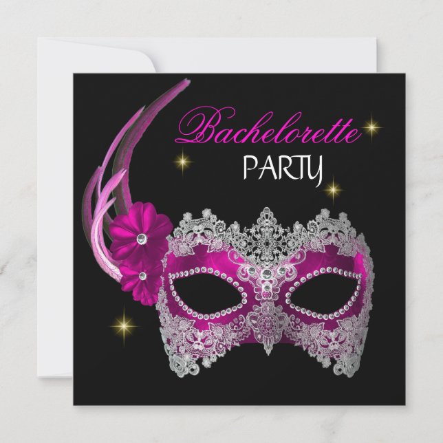 Bachelorette Party Pink Mask Black Invitation (Front)