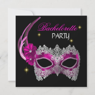 Bachelorette Party Pink Mask Black Invitation
