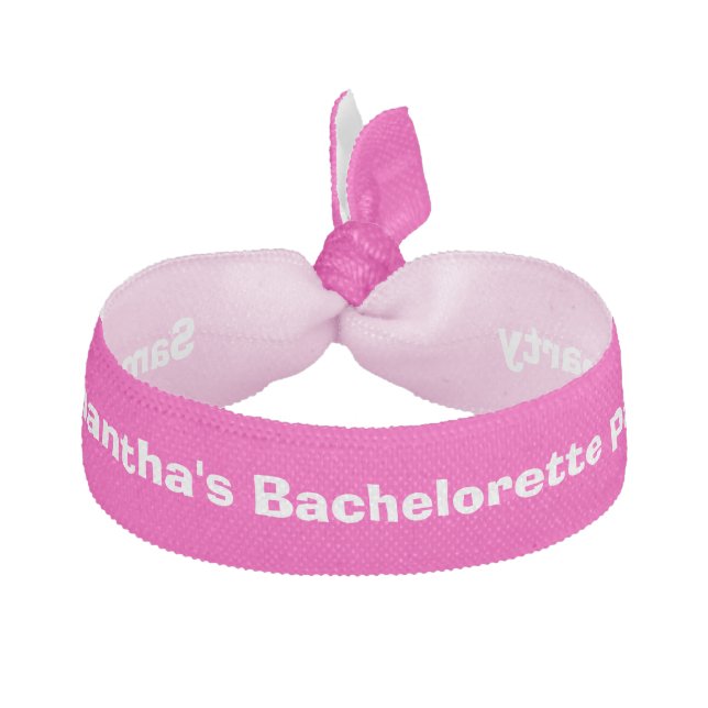 Bachelorette party pink personalized elastic hair tie (Front)
