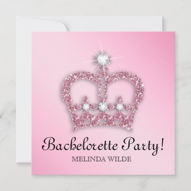Bachelorette Party Pink Princess Crown Tiara Invitation (Front)
