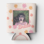 Bachelorette Party Pink Retro Daisy Can Cooler at Zazzle