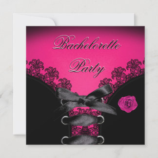 Bachelorette Party Pink Rose Black Lace Invitation