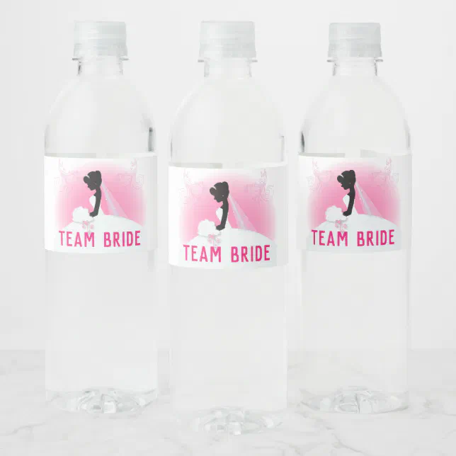 Bachelorette Party Pink silhouette team bride Water Bottle Label | Zazzle