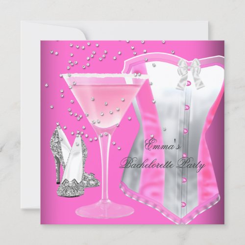 Bachelorette Party Pink Silver Margarita Invitation