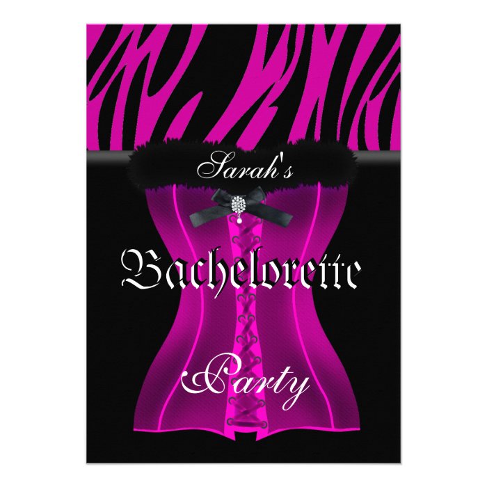 Bachelorette Party Pink Zebra Black Corset Personalized Announcement