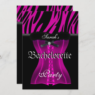 Bachelorette Party Pink Zebra Black Corset Invitation