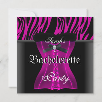 Bachelorette Party Pink Zebra Black Corset Invitation