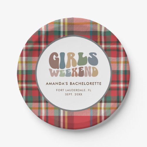 Bachelorette Party Plaid Girls Weekend Retro Paper Plates