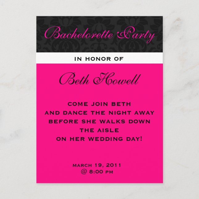 Bachelorette Party Postcard invites (Front)