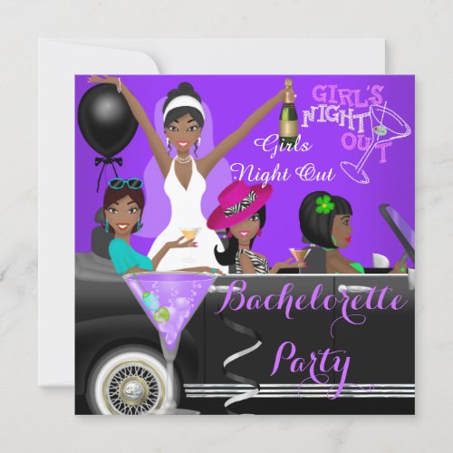 Bachelorette Party Purple Fun Limo Car Cocktails Invitation