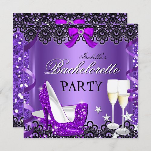 Bachelorette Party Purple High Heel Champagne Invitation