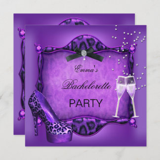 Bachelorette Party Purple Leopard Black Shoes 2 Invitation