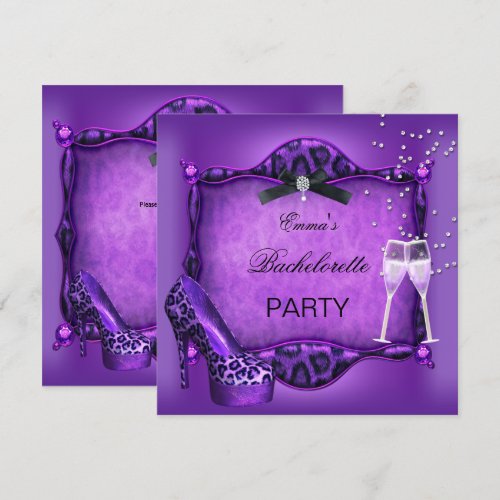 Bachelorette Party Purple Leopard Black Shoes 2 Personalized Invitation