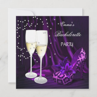 Bachelorette Party Purple Leopard Black Shoes Invitation