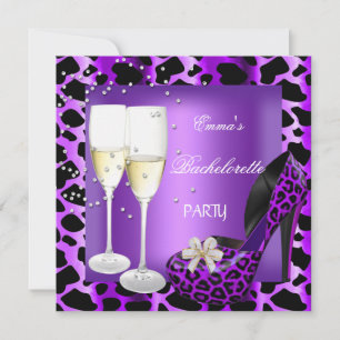 Bachelorette Party Purple Leopard Black Shoes Invitation
