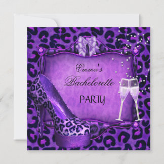 Bachelorette Party Purple Leopard Black Shoes Invitation