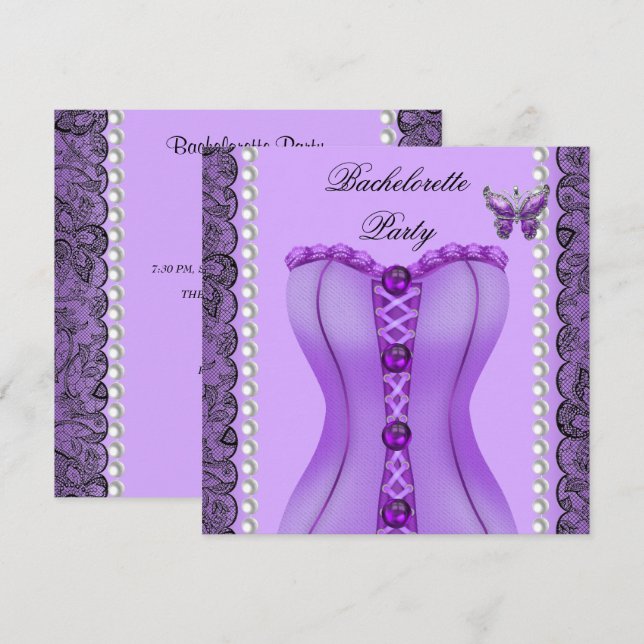 Bachelorette Party Purple Lilac Corset Butterfly Invitation (Front/Back)