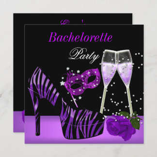 Bachelorette Party Purple Mask Shoes Champagne 2 Invitation