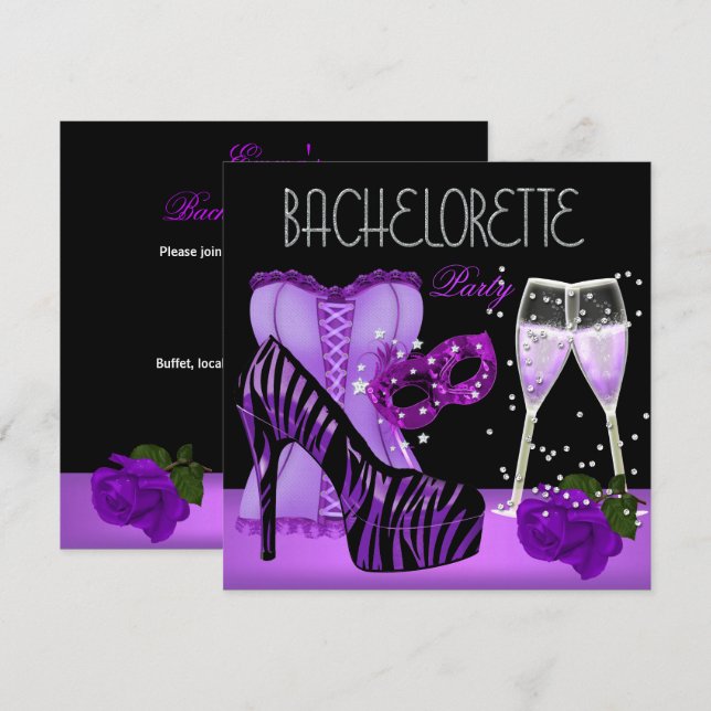 Bachelorette Party Purple Mask Shoes Corset Invitation (Front/Back)