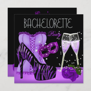 Bachelorette Party Purple Mask Shoes Corset Invitation