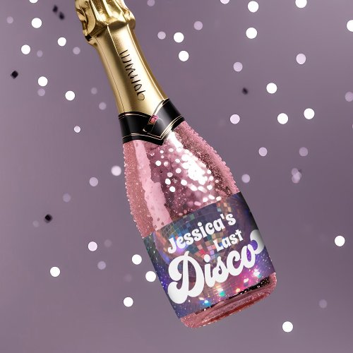 Bachelorette Party Purple Mirror Ball Last Disco Sparkling Wine Label