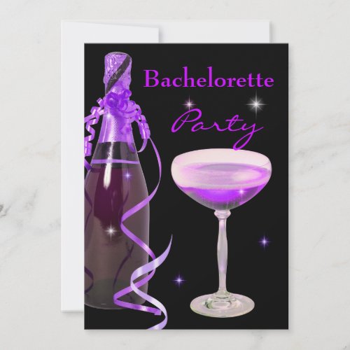 Bachelorette Party Purple Pink Black Champagne Invitation
