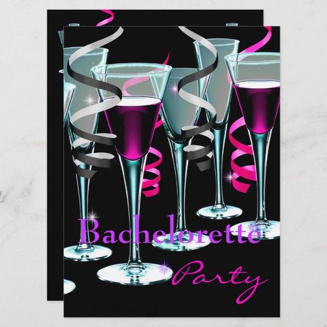 Bachelorette Party Purple Pink Black Drinks Invitation (Front/Back)