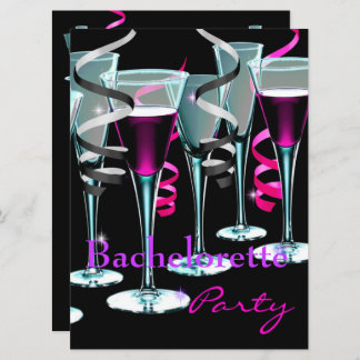 Bachelorette Party Purple Pink Black Drinks Invitation