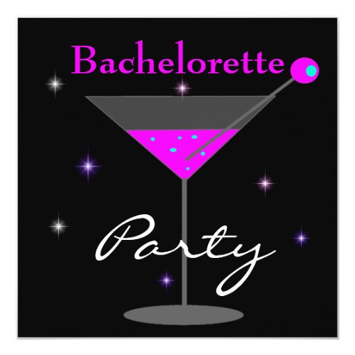 Bachelorette Party Purple Pink Black Martini 2 Card | Zazzle