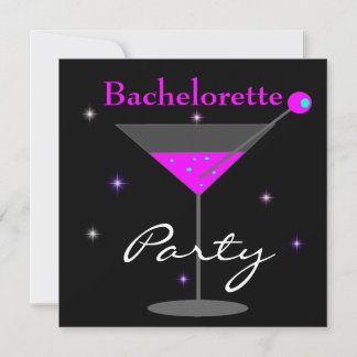 Bachelorette Party Purple Pink Black Martini 2 Invitation