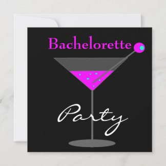 Bachelorette Party Purple Pink Black Martini Invitation