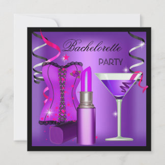 Bachelorette Party Purple Pink Lipstick Corset Invitation