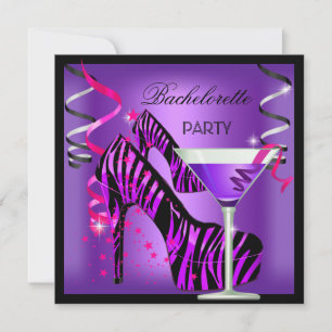 Bachelorette Party Purple Pink Zebra Cocktail Invitation