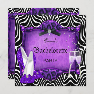 Bachelorette Party Purple Zebra Black Shoes Invitation