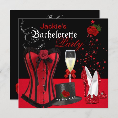 Bachelorette Party Red Black Corset Tophat Invitation