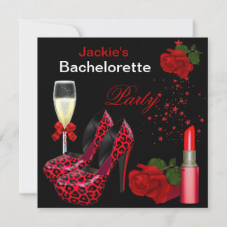 Bachelorette Party Red Black Leopard Shoe Invitation