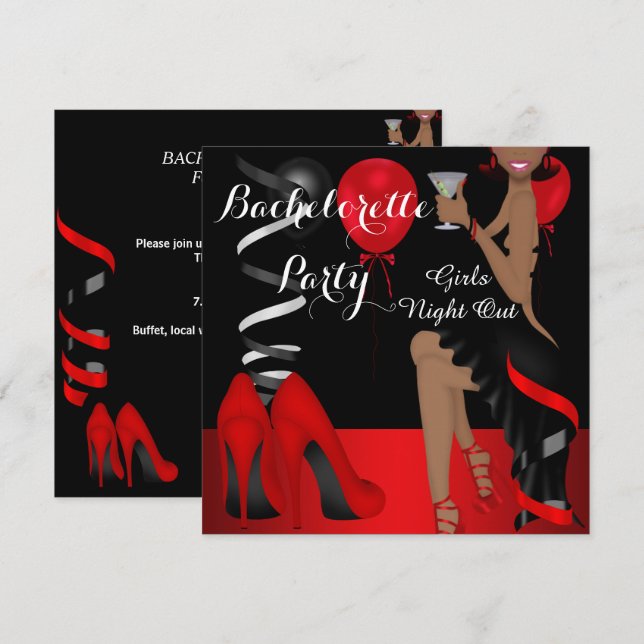 Bachelorette Party Red Black Shoe High Heels 2 Invitation (Front/Back)