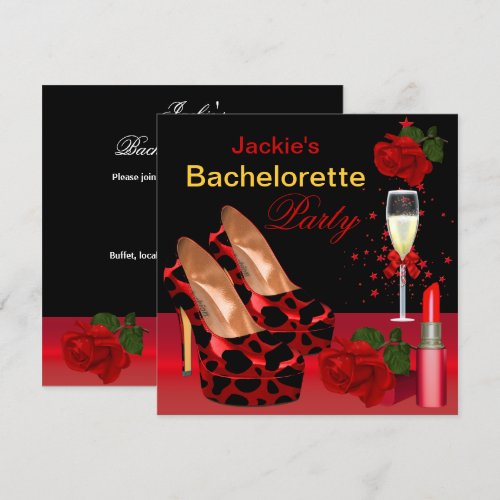 Bachelorette Party Red Black Shoes Lipstick Custom Announcement