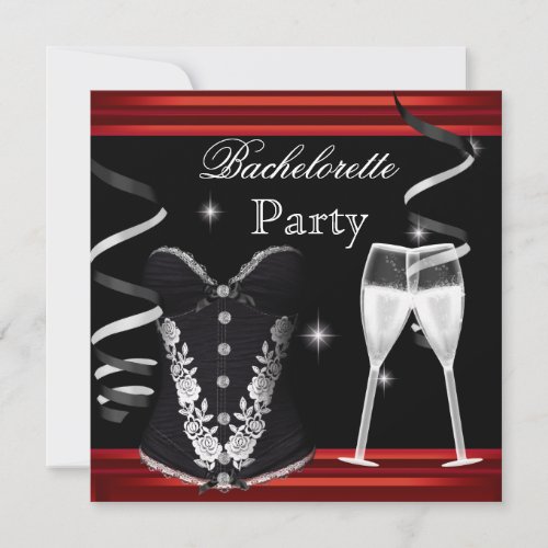 Bachelorette Party Red Corset Black Champagne Invitation