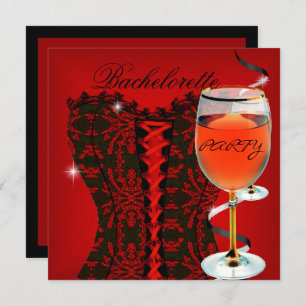 Bachelorette Party Red Corset Black Wine 2 Invitation