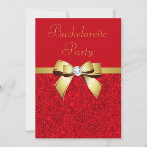 Bachelorette Party Red Faux Sequins Red Bow Invitation