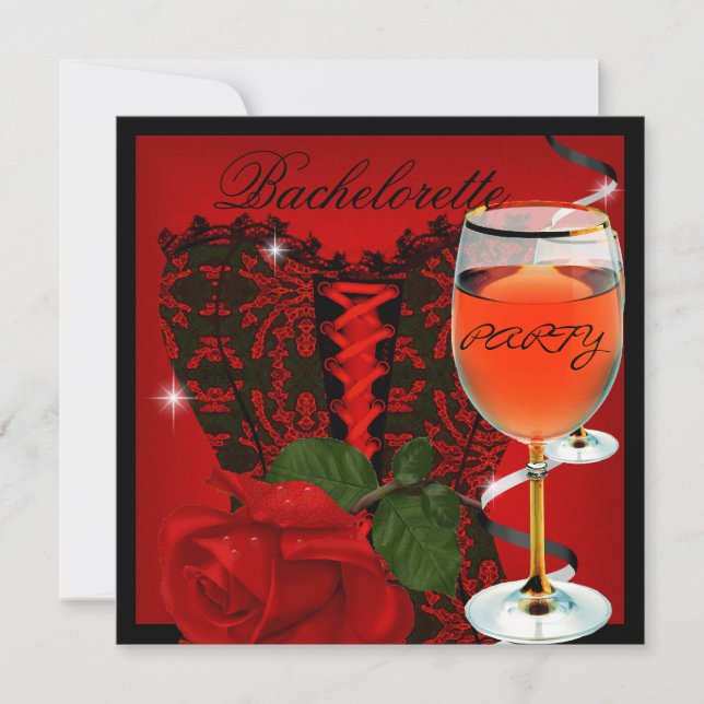 Bachelorette Party Red Rose Corset Black Wine Invitation (Front)