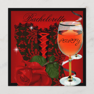 Bachelorette Party Red Rose Corset Black Wine Invitation